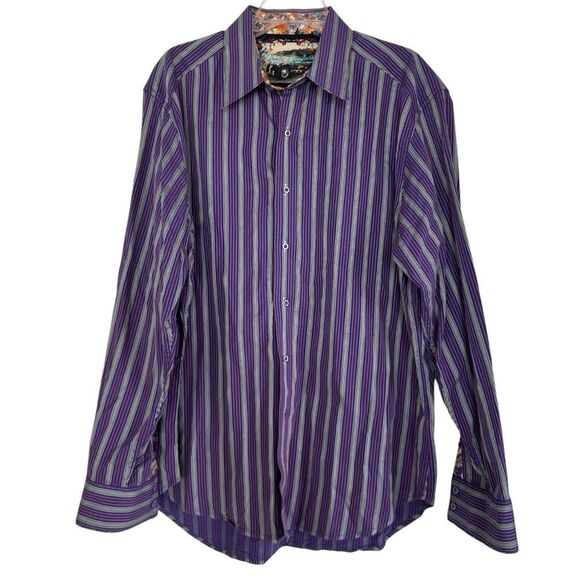 Robert Graham Purple Striped Cotton Long Sleeve Whimsical Button Down XL LSU - Picture 4 of 9
